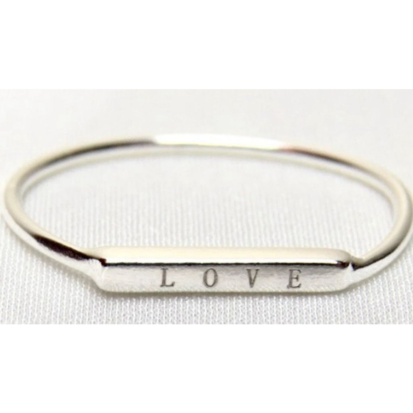 NEW Women's Dainty White Gold-Plated S925 LOVE Bar Band Ring Size 5 - Picture 6 of 15